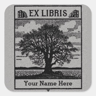 Klassieke boom met Boeken Ex Libris Bookplaat - Gr Vierkante Sticker