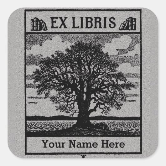 Klassieke boom met Boeken Ex Libris Bookplaat - Gr Vierkante Sticker (Voorkant)