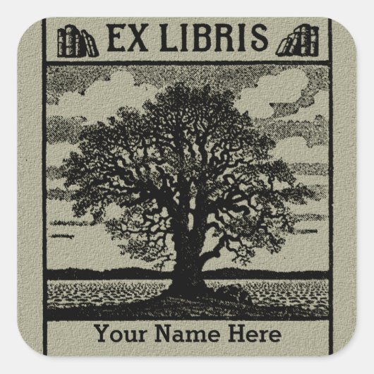 Klassieke Boom met Boeken Ex Libris Bookplate- Gro Vierkante Sticker (Voorkant)