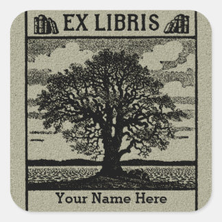 Klassieke Boom met Boeken Ex Libris Bookplate- Gro Vierkante Sticker