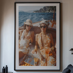Klassieke bootreis met vintage mediterraan glamour poster