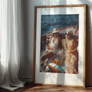 Klassieke bootreis met vintage mediterraan glamour poster
