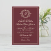 Klassieke bordeaux QR-code formele monogram bruilo Kaart (Staand voorkant)