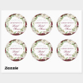 Klassieke bordeauxrode bloemige bruids-shower dank ronde sticker (Vel)