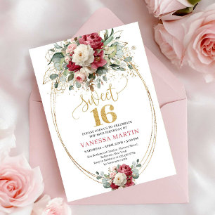 Klassieke bordeauxrode bloemrijke Sweet Sixteen ui Kaart