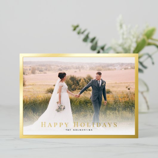 Klassieke Border Foto Holiday Gold Foil Kaart (Staand Voorkant)
