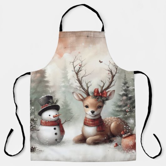Klassieke bos kerst herten/sneeuwman schort (Voorkant)