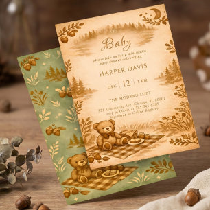 Klassieke bos-thema teddybeer picknick baby shower kaart