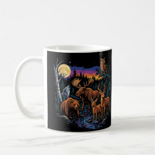 Klassieke bos wilde dieren eland beer wolf herten koffiemok
