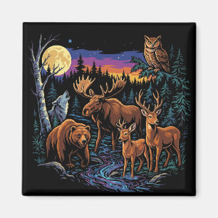 Klassieke bos wilde dieren eland beer wolf herten magneet
