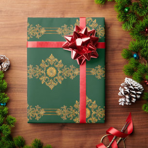 Klassieke bosgroene gouden medaillon gestreept cadeaupapier