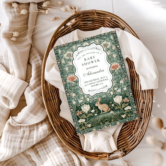 Klassieke boskonijn bloemige babyshower kaart