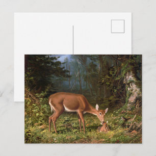 Klassieke boslandschap hinde en baby-reekalf diere briefkaart