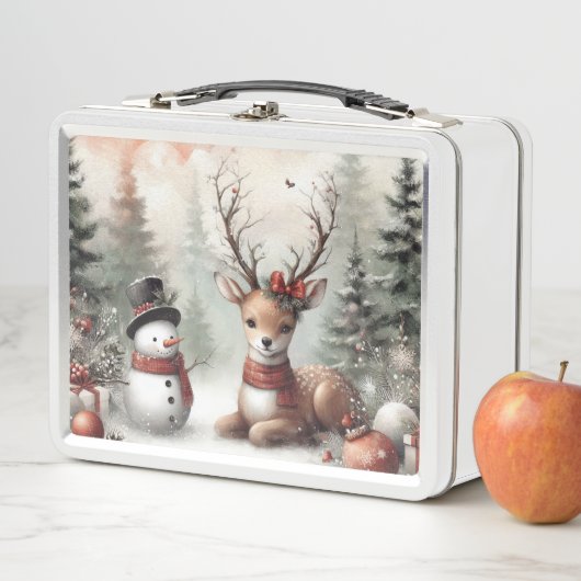 Klassieke bosrijke kerst herten / sneeuwpop (In situ)