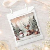 Klassieke bosrijke kerst herten / sneeuwpop bedankzakje (Geknipt)