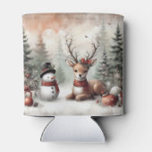Klassieke bosrijke kerst herten / sneeuwpop blikjeskoeler (Achterkant)