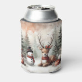 Klassieke bosrijke kerst herten / sneeuwpop blikjeskoeler (Blikje Achterkant)