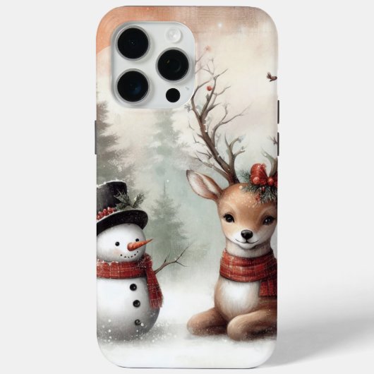 Klassieke bosrijke kerst herten / sneeuwpop Case-Mate iPhone case (Achterkant)