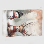 Klassieke bosrijke kerst herten / sneeuwpop golfhanddoek (Horizontaal)