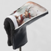 Klassieke bosrijke kerst herten / sneeuwpop golfheadcover (3/4 voorkant)