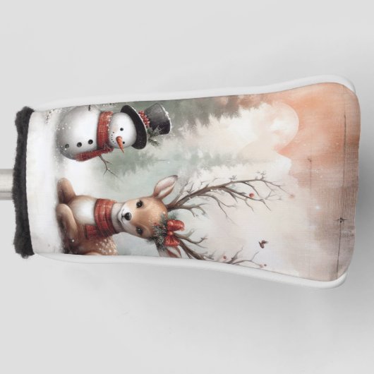 Klassieke bosrijke kerst herten / sneeuwpop golfheadcover (Voorkant)