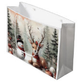 Klassieke bosrijke kerst herten / sneeuwpop groot cadeauzakje (Voorkant Gekanteld)