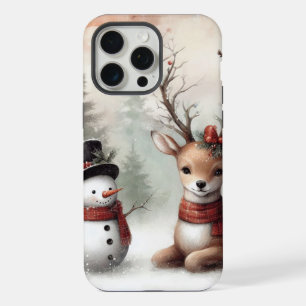 Klassieke bosrijke kerst herten / sneeuwpop iPhone 15 pro max case