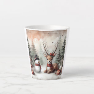 Klassieke bosrijke kerst herten / sneeuwpop latte mok