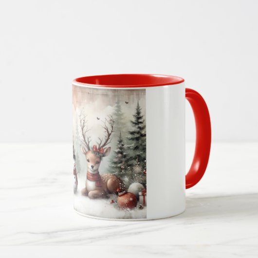 Klassieke bosrijke kerst herten / sneeuwpop mok (Voorkant rechts)