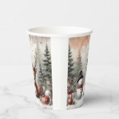 Klassieke bosrijke kerst herten / sneeuwpop papieren bekers (Rechts)