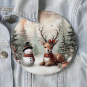 Klassieke bosrijke kerst herten / sneeuwpop ronde button 6,0 cm (In situ)