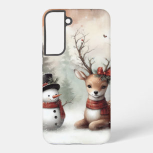 Klassieke bosrijke kerst herten / sneeuwpop samsung galaxy hoesje