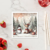 Klassieke bosrijke kerst herten / sneeuwpop servet (Insitu)