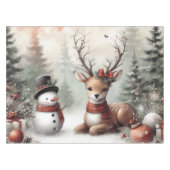 Klassieke bosrijke kerst herten / sneeuwpop tafelkleed (Voorkant (Horizontaal))