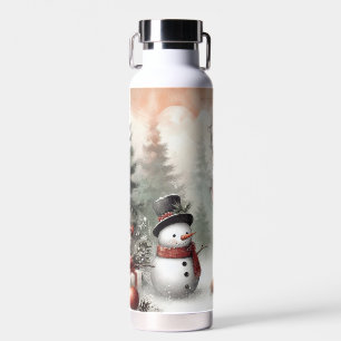 Klassieke bosrijke kerst herten / sneeuwpop waterfles