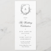 Klassieke Botanicals Monogram Crest Bruiloft Programmakaart (Achterkant)