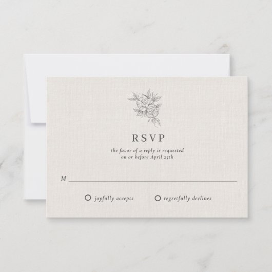 Klassieke botanische beige bruiloft RSVP kaartje (Voorkant)