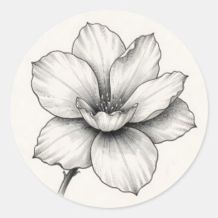 Klassieke Botanische Bloem Inkschets Lijn Ronde Sticker