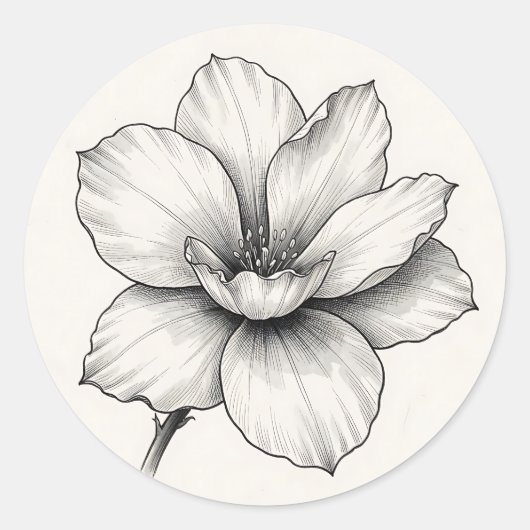 Klassieke Botanische Bloem Inkschets Lijn Ronde Sticker (Voorkant)