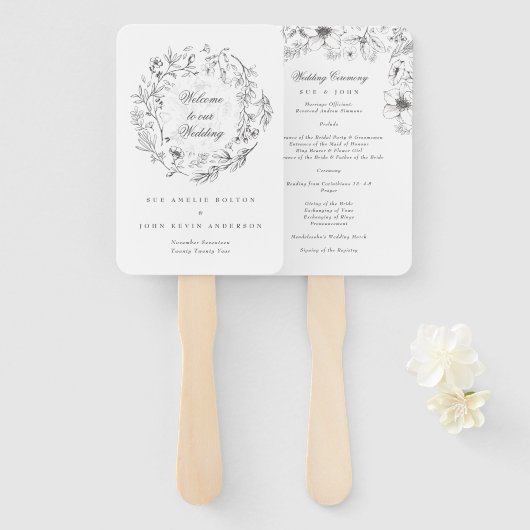 Klassieke Botanische Bloemen Bruiloft Handwaaier (Voorkant en achterkant)