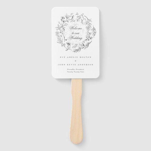 Klassieke Botanische Bloemen Bruiloft Handwaaier (Voorkant)