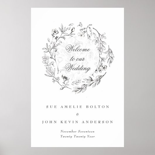 Klassieke Botanische Bloemen Bruiloft Welkom Poster (Voorkant)