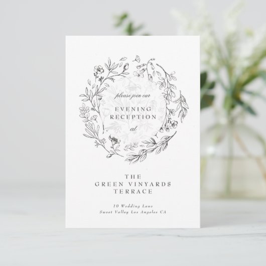 Klassieke Botanische Bloemen Huwelijksreceptie Informatiekaartje (Staand voorkant)