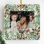 Klassieke Botanische Bloemen Kerstmis Twee foto Keramisch Ornament