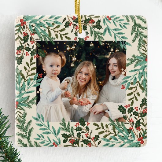 Klassieke Botanische Bloemen Kerstmis Twee foto Keramisch Ornament