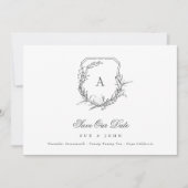 Klassieke Botanische Bloemen Monogram Crest Foto Save The Date (Voorkant)