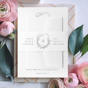 Klassieke Botanische Bloemen Namen & Monogram Cres Uitnodigingen Wikkel