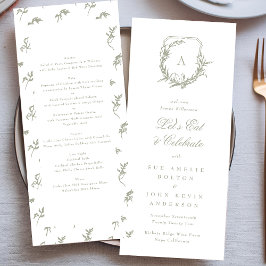 Klassieke  Botanische Crest Sage Groene Bruiloft Menu