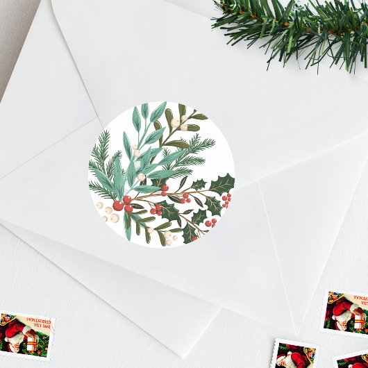 Klassieke botanische elegante kerst ronde sticker