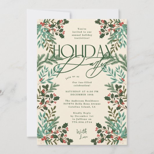 Klassieke Botanische Elegantie Kerstmis Feest Kaart (Voorkant)